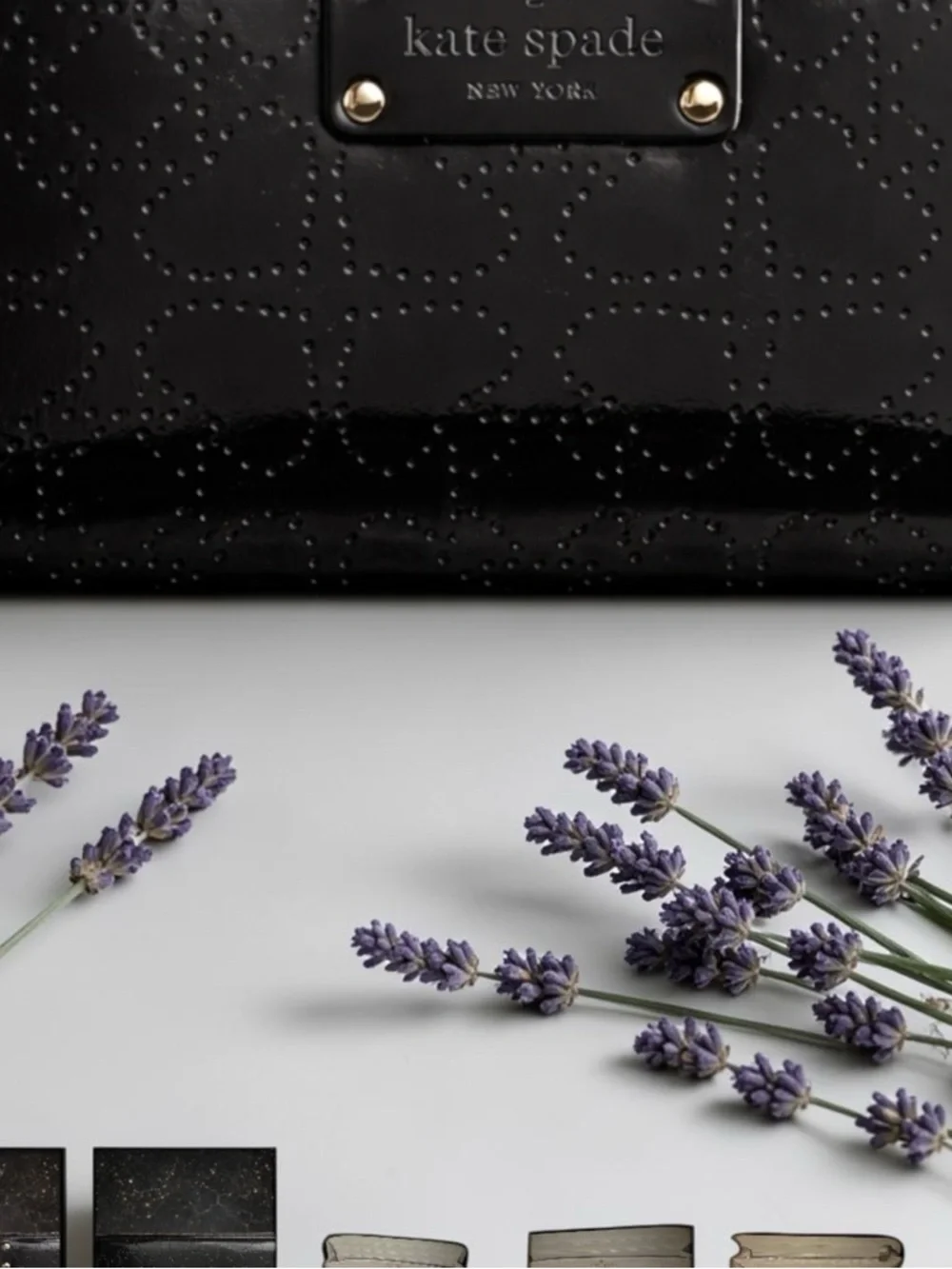 kate spade Black Patent Leather Clutch with Studded Pattern - Picture 1 of 5